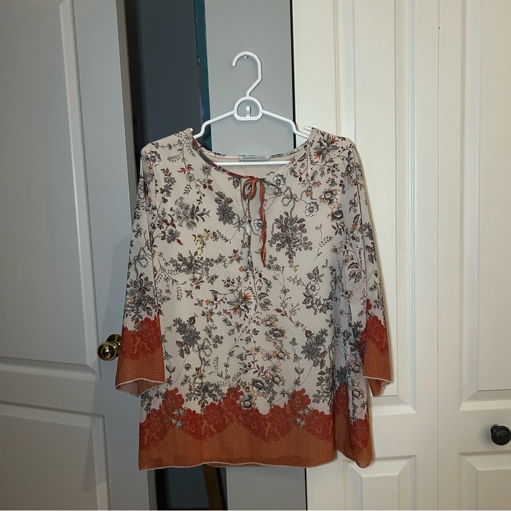 54 Hamilton Floral Cream and Orange Tunic Top